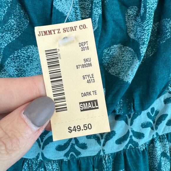 NWT Jimmy'z Dark Teal Floral Strapless A-Line Cotton-Blend Dress Size Small - Picture 5 of 12